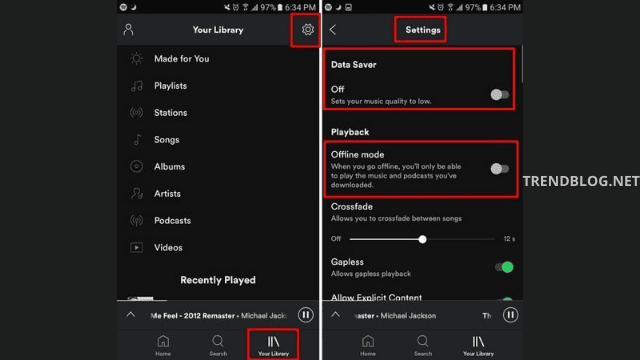 settings of Spotify mobile app 