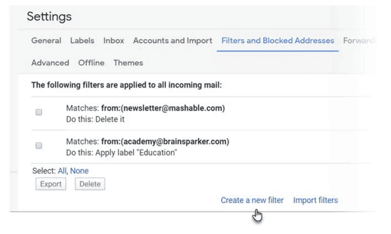 settings in gmail