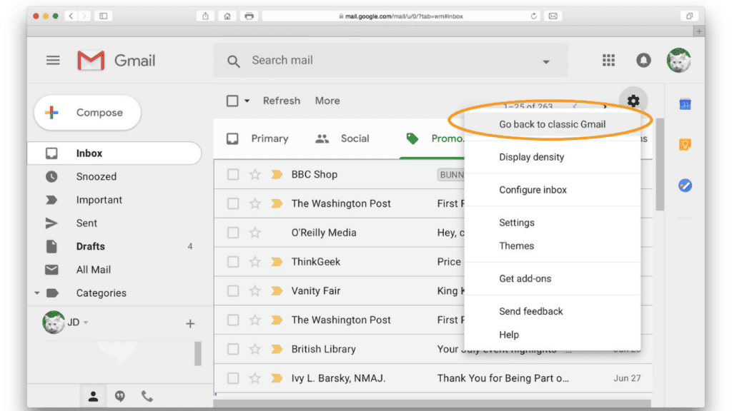 How to revert Gmail to its classic design