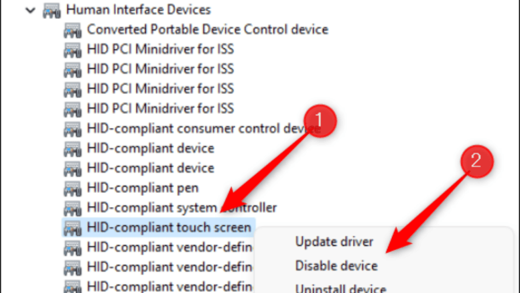How to turn off the touch screen in windows 11
