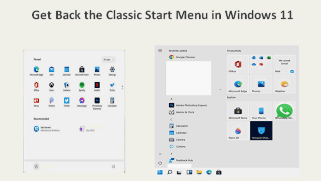 Windows 11 restore classic start menu