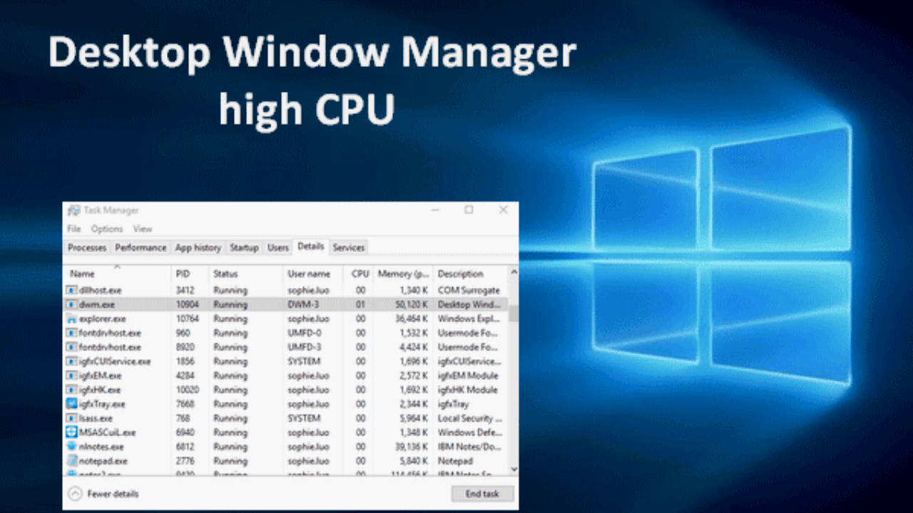 fix high CPU usage by dwm.exe on Windows 10 
