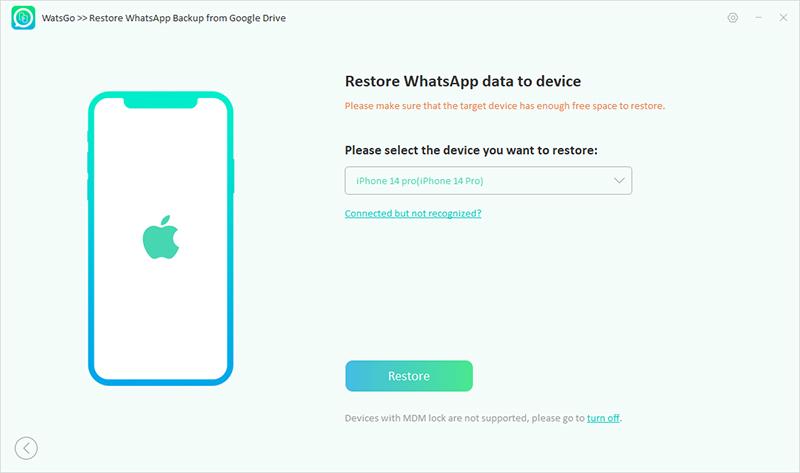 watsgo select device to restore google drive backup